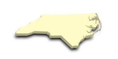 Kuzey Carolina 'nın renkli 3D haritası. Amerika Birleşik Devletleri, ABD, Birleşik Devletler