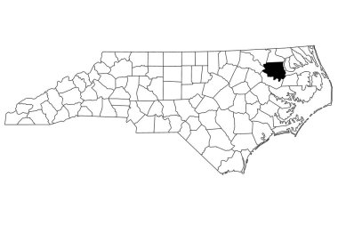 Kuzey Carolina eyaletindeki Bertie County haritası beyaz arka planda. Kuzey Carolina haritasında siyah renkle işaretlenmiş tek bir bölge haritası. Birleşik Devletler, ABD