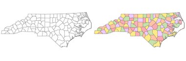 Kuzey Carolina idari haritası, Kuzey Carolina ana hatları ve eyalet haritası seti - illüstrasyon versiyonu
