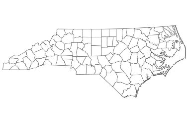 Yüksek detaylı illüstrasyon haritası - Kuzey Carolina Eyalet Haritası ana hatları