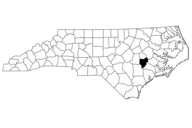 Map of Lenoir County in North Carolina state on white background. single County map highlighted by black color on North Carolina map. UNITED STATES, US clipart