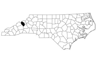 Kuzey Carolina eyaletindeki Yancey ilçesinin haritası beyaz arka planda. Kuzey Carolina haritasında siyah renkle işaretlenmiş tek bir bölge haritası. Birleşik Devletler, ABD