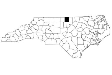 North Carolina Eyaleti 'nin haritası beyaz arka planda. Kuzey Carolina haritasında siyah renkle işaretlenmiş tek bir bölge haritası. Birleşik Devletler, ABD