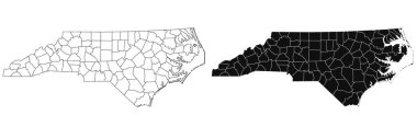 Kuzey Carolina idari haritası, Kuzey Carolina ana hatları ve eyalet haritası seti - illüstrasyon versiyonu