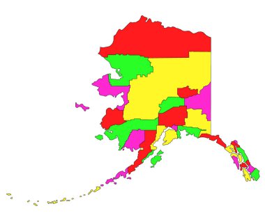 Alaska yönetim haritası veya Alaska Renkli Haritası