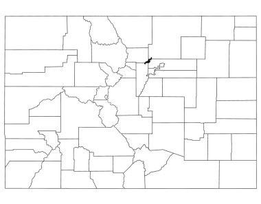 Colorado eyaletindeki Broomfield County haritası beyaz arka planda. Colorado haritasında siyah renkle işaretlenmiş tek bir bölge haritası. Birleşik Devletler, ABD