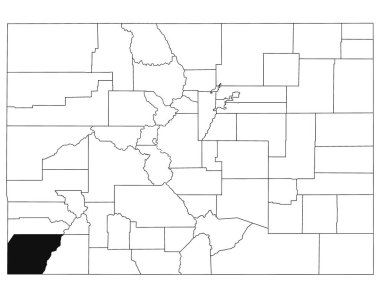 Map of Montezuma County in Colorado state on white background. single County map highlighted by black colour on Colorado map. UNITED STATES, US clipart