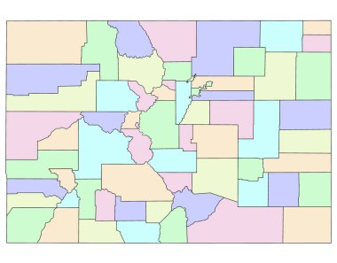 Colorado idari haritası. Colorado haritası farklı renklerde, boş harita, boş Colorado haritası 