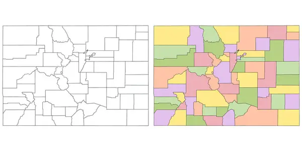 stock image Colorado administrative map, Colorado outline and solid map set - illustration version