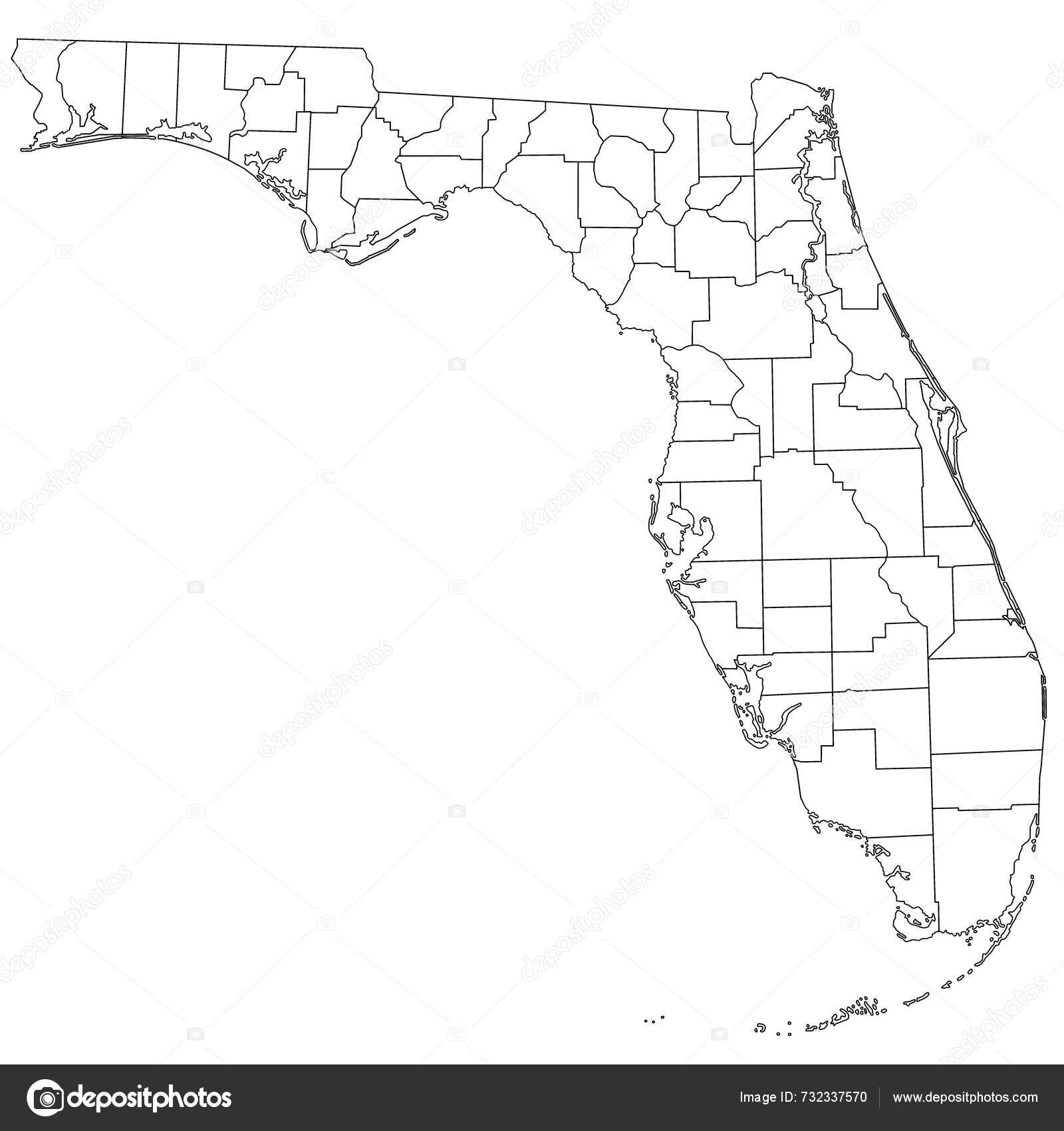 Outline Florida Map Counties White Background Administrative Map