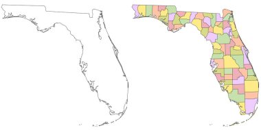 Florida idari haritası, Florida ana hatları ve sağlam harita seti - illüstrasyon versiyonu