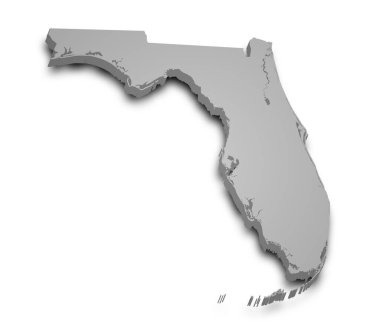 Florida 'nın renkli 3d haritası. Amerika Birleşik Devletleri, ABD, Birleşik Devletler.