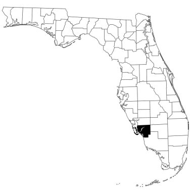 Florida eyaletindeki Lee County haritası beyaz arka planda. Florida haritasında siyah renkle işaretlenmiş tek bir bölge haritası. Birleşik Devletler, ABD