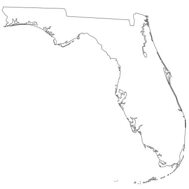 Beyaz arka planda Florida haritasını çiz. Florida Eyaleti idari haritası, Amerika Birleşik Devletleri, ABD, ABD.