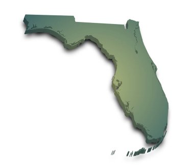 Florida 'nın renkli 3d haritası. Amerika Birleşik Devletleri, ABD, Birleşik Devletler.