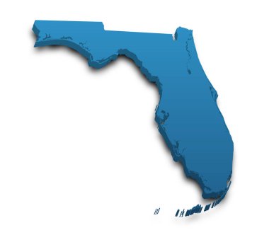Florida 'nın renkli 3d haritası. Amerika Birleşik Devletleri, ABD, Birleşik Devletler.