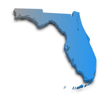 Florida 'nın renkli 3d haritası. Amerika Birleşik Devletleri, ABD, Birleşik Devletler.