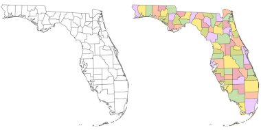 Florida idari haritası, Florida ana hatları ve sağlam harita seti - illüstrasyon versiyonu