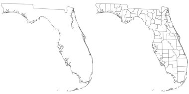 Florida idari haritası, Florida ana hatları ve sağlam harita seti - illüstrasyon versiyonu