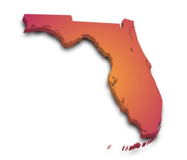 Florida 'nın renkli 3d haritası. Amerika Birleşik Devletleri, ABD, Birleşik Devletler.