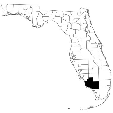 Florida eyaletindeki Collier County haritası beyaz arka planda. Florida haritasında siyah renkle işaretlenmiş tek bir bölge haritası. Birleşik Devletler, ABD