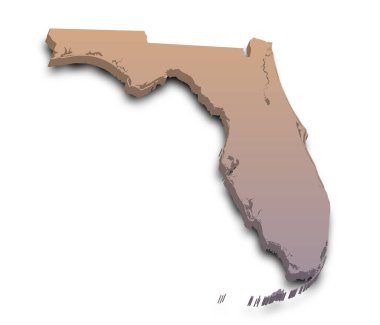 Florida 'nın renkli 3d haritası. Amerika Birleşik Devletleri, ABD, Birleşik Devletler.
