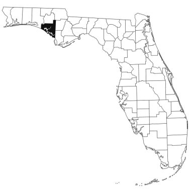 Florida eyaletindeki Bay County haritası beyaz arka planda. Florida haritasında siyah renkle işaretlenmiş tek bir bölge haritası. Birleşik Devletler, ABD