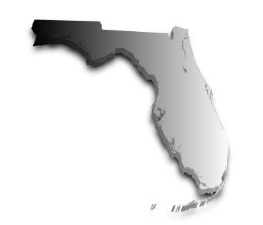 Florida 'nın renkli 3d haritası. Amerika Birleşik Devletleri, ABD, Birleşik Devletler.