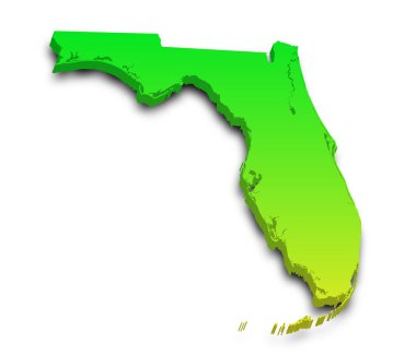 Florida 'nın renkli 3d haritası. Amerika Birleşik Devletleri, ABD, Birleşik Devletler.