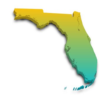Florida 'nın renkli 3d haritası. Amerika Birleşik Devletleri, ABD, Birleşik Devletler.