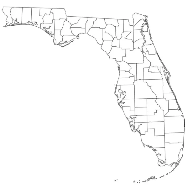 stock image outline Florida map with Counties on white background. Administrative map of Florida state, United State of America, US, United State.