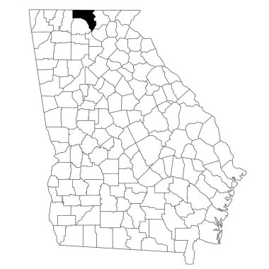Gürcistan 'daki Fannin County haritası beyaz arka planda. Georgia haritasında siyah renkle işaretlenmiş tek bir bölge haritası. Birleşik Devletler, ABD