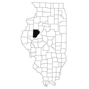 Illinois eyaletindeki Fulton ilçesinin beyaz arka plan haritası. Illinois haritasında siyah renkle işaretlenmiş tek bir bölge haritası. Birleşik Devletler, ABD