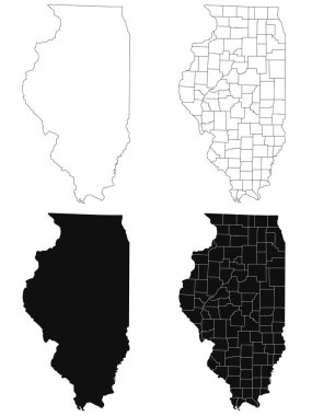 Illinois idari haritası, Illinois ana hatları ve eyalet haritası seti - illüstrasyon versiyonu
