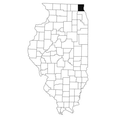 Illinois eyaletindeki Lake County haritası beyaz arka planda. Illinois haritasında siyah renkle işaretlenmiş tek bir bölge haritası. Birleşik Devletler, ABD