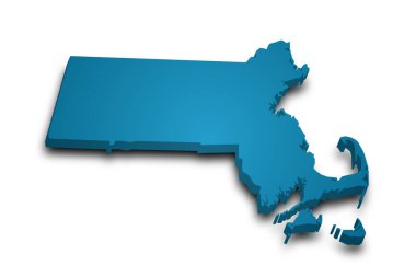 Massachusetts 'in renkli 3d haritası. Amerika Birleşik Devletleri, ABD, Birleşik Devletler