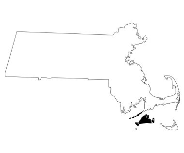 Massachusetts 'teki Dukes ilçesinin haritası beyaz arka planda. Massachusetts haritasında siyah renkle işaretlenmiş tek bir bölge haritası. Birleşik Devletler, ABD