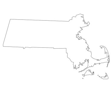Yüksek detaylı illüstrasyon haritası - Massachusetts Eyalet Haritasının ana hatları