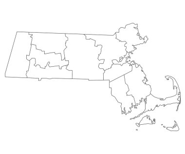 Yüksek detaylı illüstrasyon haritası - Massachusetts Eyalet Haritasının ana hatları