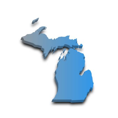 Michigan eyaletinin renkli 3d haritası. Amerika Birleşik Devletleri, ABD, Birleşik Devletler