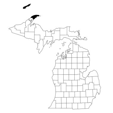 Michigan 'daki Keweenaw County haritası beyaz arka planda. Michigan haritasında siyah renkle işaretlenmiş tek bir bölge haritası. Birleşik Devletler, ABD