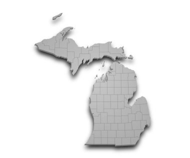 Michigan eyaletinin renkli 3d haritası. Amerika Birleşik Devletleri, ABD, Birleşik Devletler