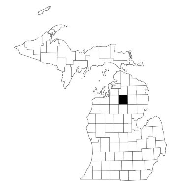 Michigan eyaletindeki Crawford ilçesinin beyaz arka plan haritası. Michigan haritasında siyah renkle işaretlenmiş tek bir bölge haritası. Birleşik Devletler, ABD