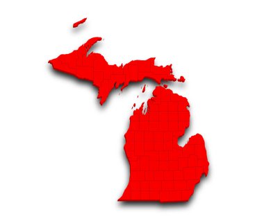 Michigan eyaletinin renkli 3d haritası. Amerika Birleşik Devletleri, ABD, Birleşik Devletler