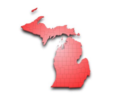 Michigan eyaletinin renkli 3d haritası. Amerika Birleşik Devletleri, ABD, Birleşik Devletler