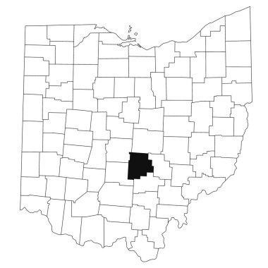 Ohio eyaletindeki Fairfield ilçesinin beyaz arka plan haritası. Ohio haritasında siyah renkle işaretlenmiş tek bir bölge haritası. Birleşik Devletler, ABD