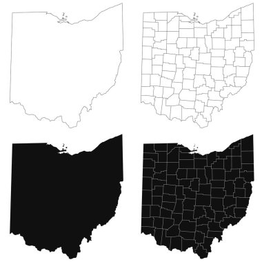 Ohio idari haritası, Ohio ana hatları ve eyalet haritası seti - illüstrasyon versiyonu