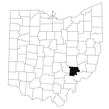 Ohio eyaletindeki Morgan County 'nin beyaz arka plan haritası. Ohio haritasında siyah renkle işaretlenmiş tek bir bölge haritası. Birleşik Devletler, ABD