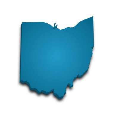Ohio eyaletinin renkli 3D haritası. Amerika Birleşik Devletleri, ABD, Birleşik Devletler.