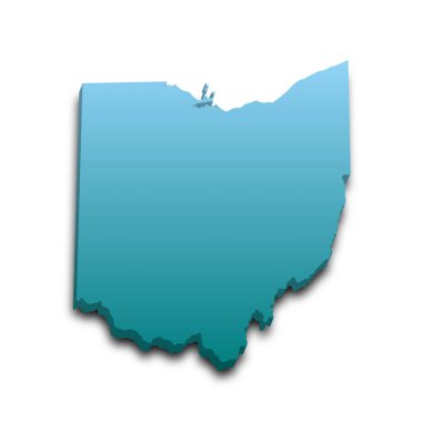 Ohio eyaletinin renkli 3D haritası. Amerika Birleşik Devletleri, ABD, Birleşik Devletler.